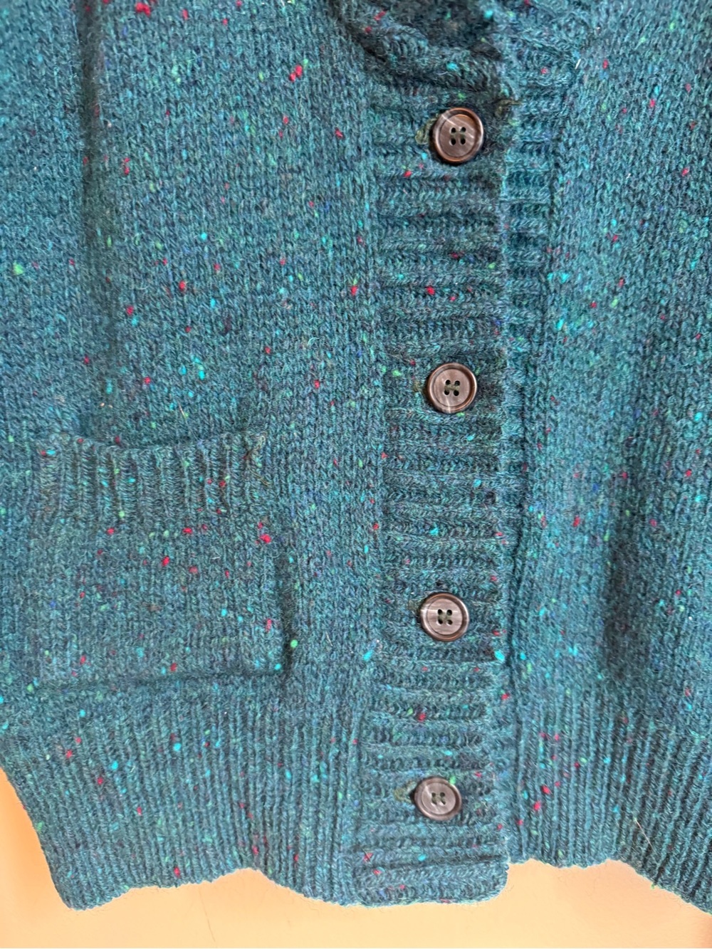 Vtg Lands' End 100% Wool Speckled Shawl Collar Cardigan Sweater Women M - Picture 4 of 8